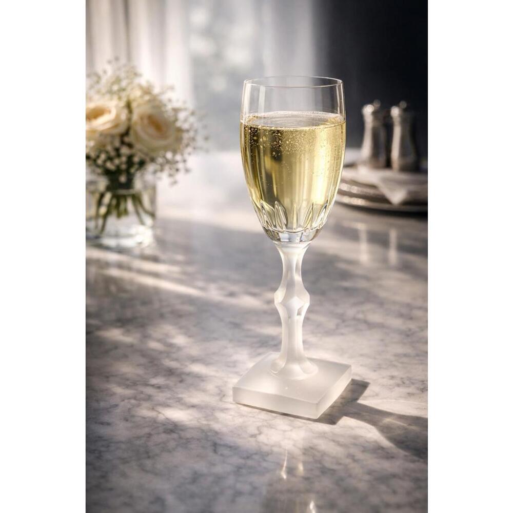 European Vintage 1980s Frosted Stem Crystal Goblet With Square Foot, 3.25x7.5”